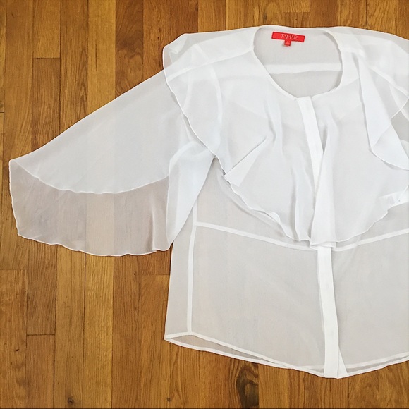 🚫SOLD🚫 Sheer Ruffle Blouse Top Size L NWOT Tamar - Picture 2 of 5